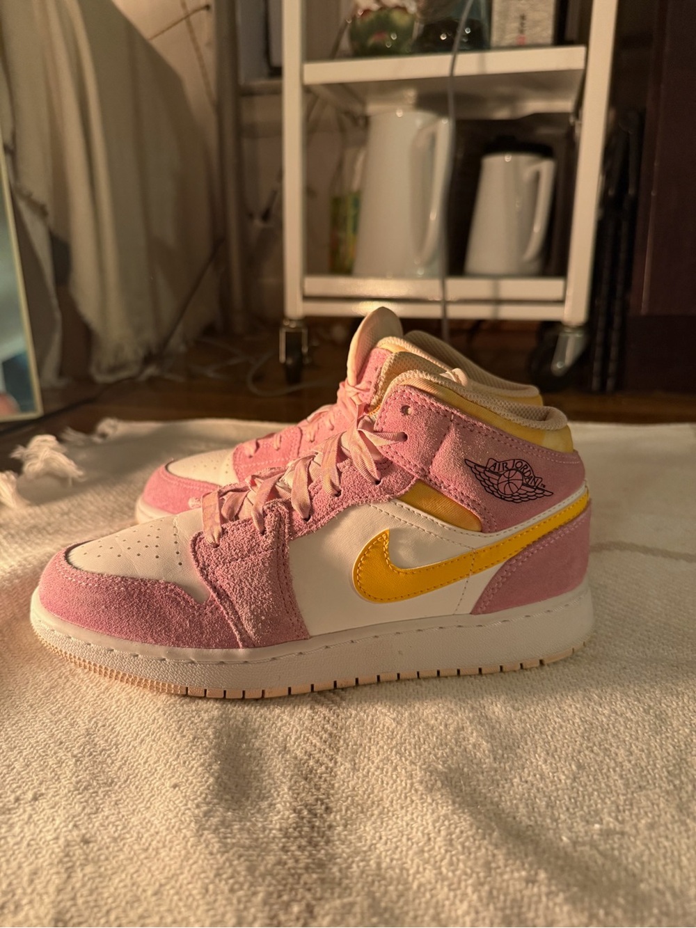 Nike Mid-Top Sneakers in Pink, Yellow & White